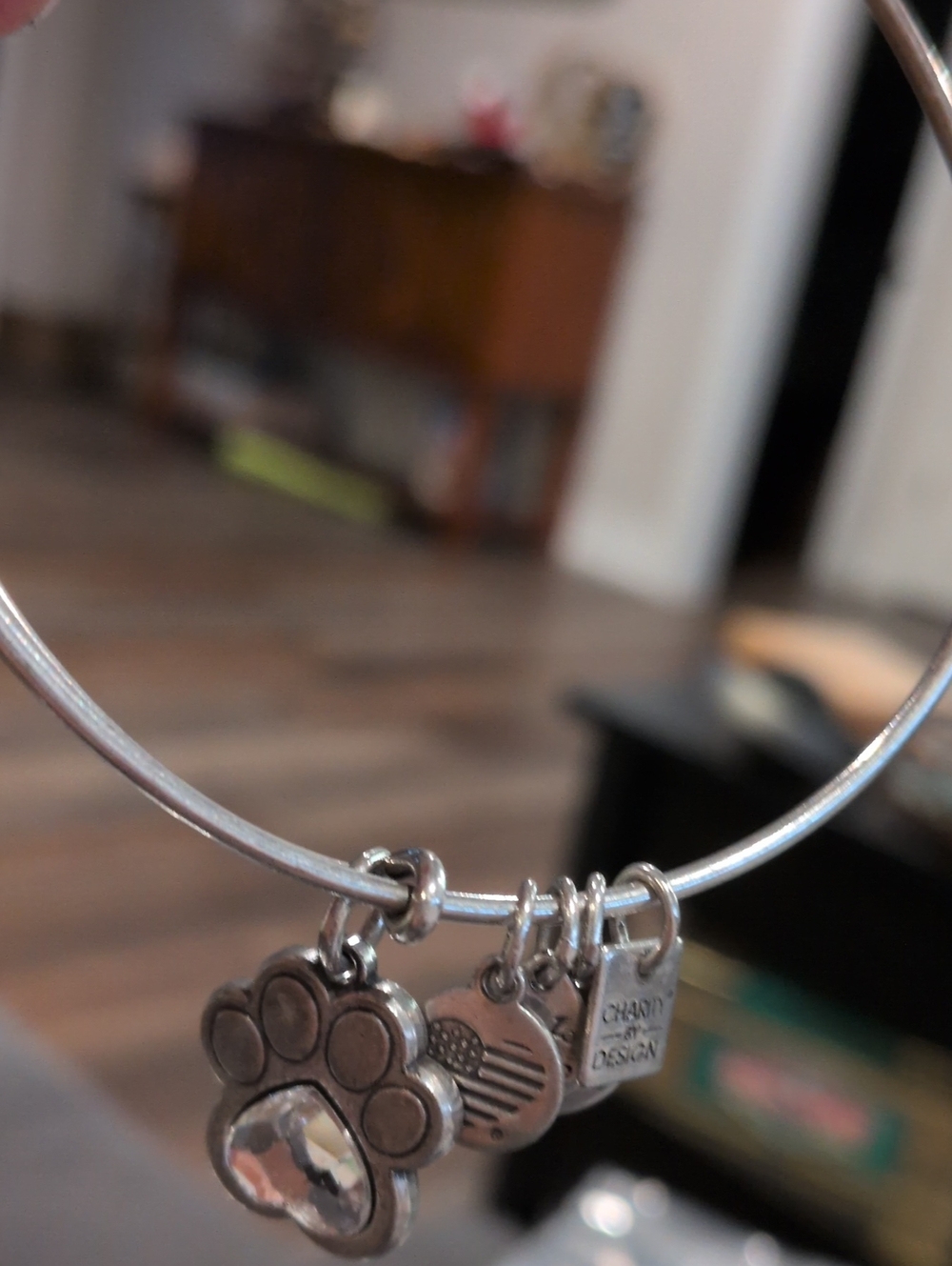 Alex and Ani Silver Paw Charm Bangle with Patriotic Heart